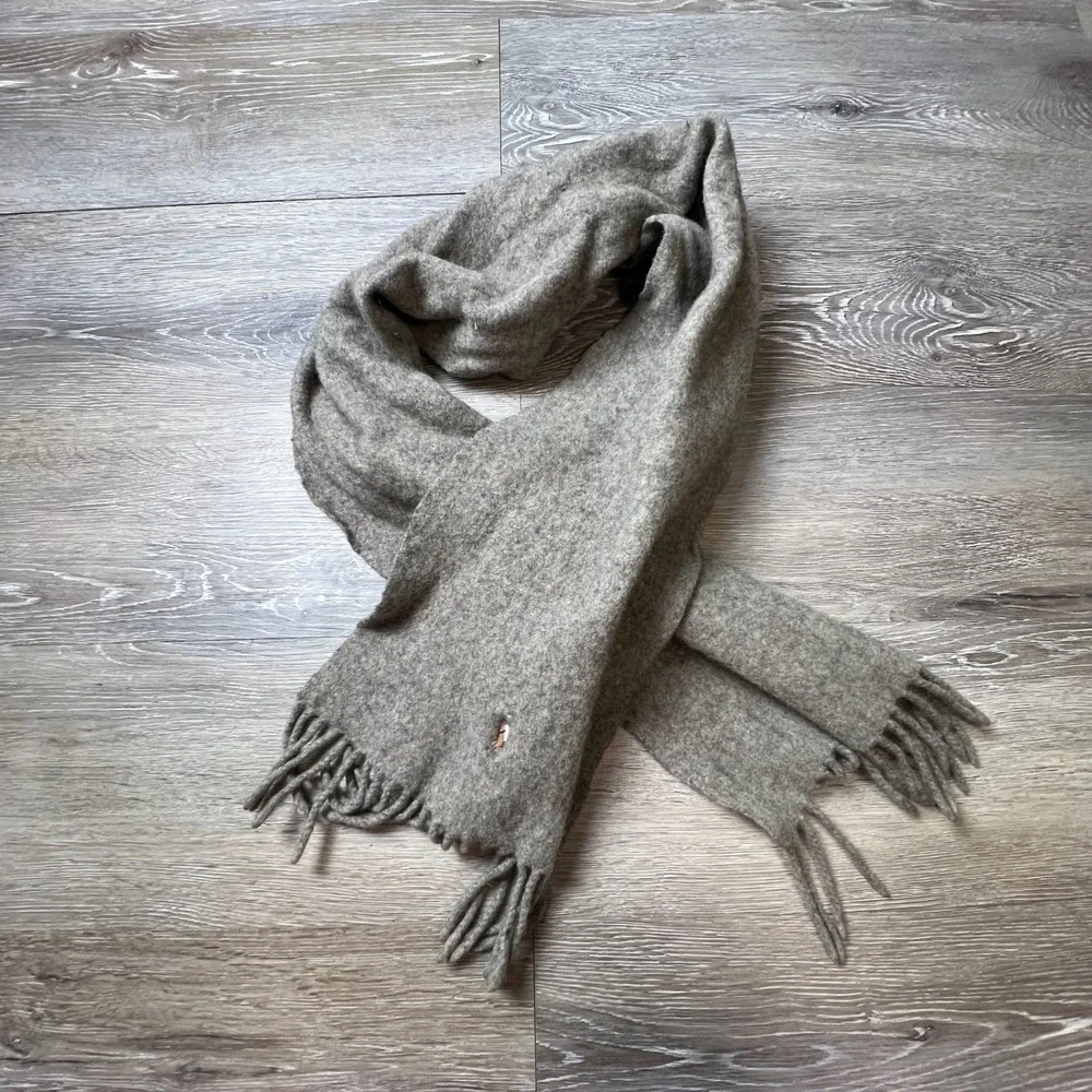 Polo Ralph Lauren Scarf Unisex OS Tan Lambswool Made in Italy Fringed Pony Logo